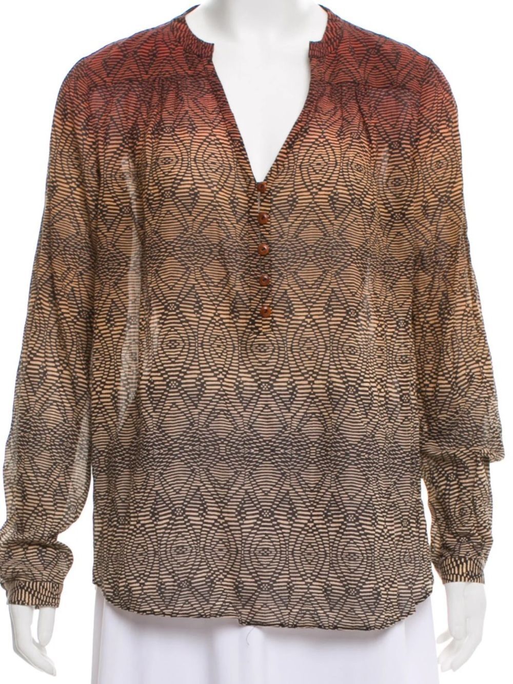 Diane Von Furstenberg Ombre Geo Print Henley Blouse in Rust and Tan 6